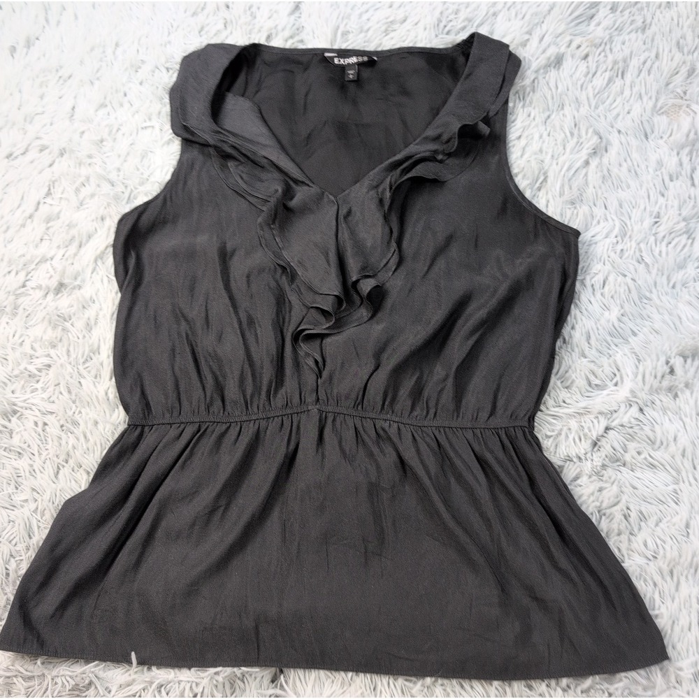 Express Shirt Womens L Black Blouse Top Lightweight Ruffles Sleeveless